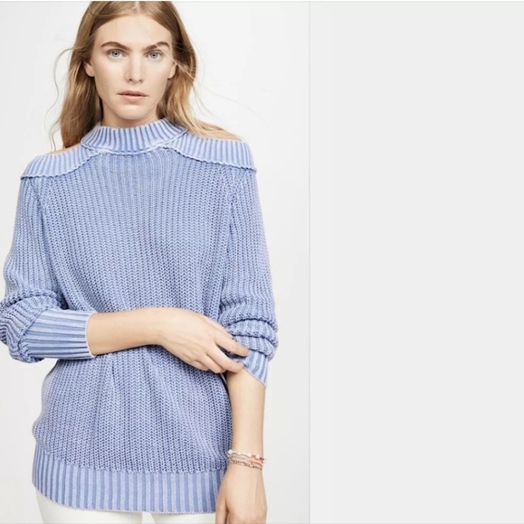 Free People Half Moon Cut out Sweater Blue Size Large - Picture 1 of 9